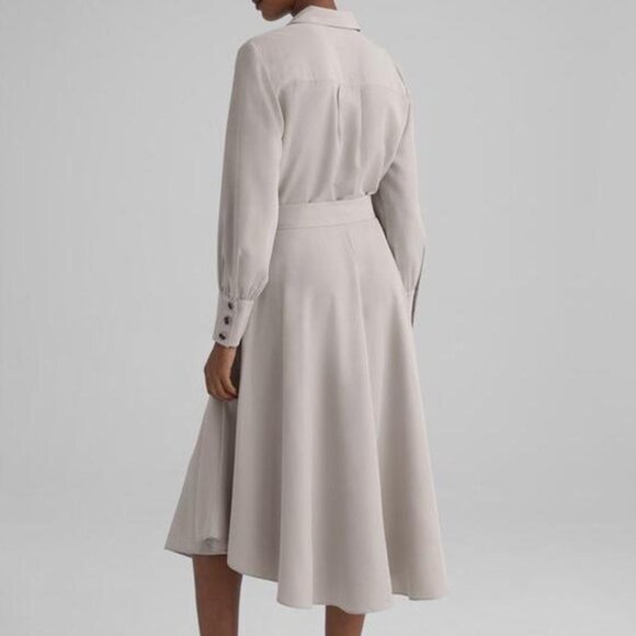 Club Monaco Belted Curved Hem Shirt Dress in Greige - Picture 2 of 3